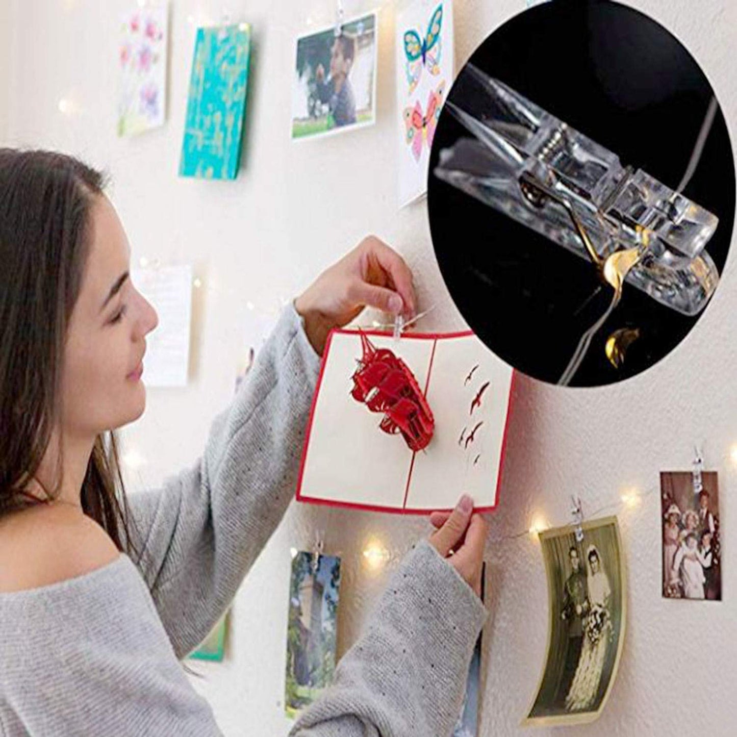 Jmtgnsep 50Led Photo Clips String Lights, Warm White, Battery Powered, 16Ft, Ideal For Indoor Decoration, Christmas, Party, Wedding