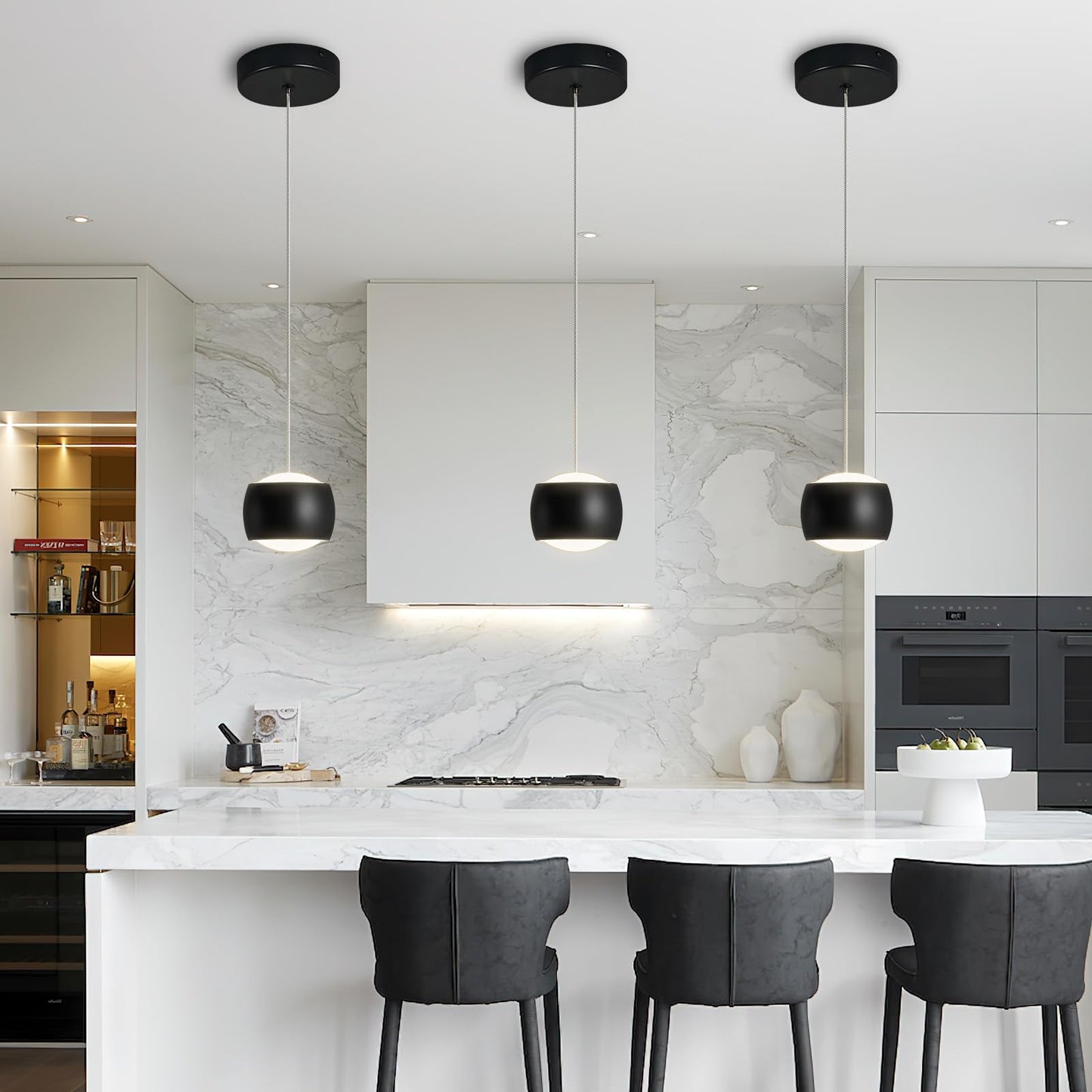 Adcthome Modern Led Dimmable Pendant Light Fixtures Mini Island Pendant Lighting For Kitchen Island Dinning Room Bedroom Bar  Kitchen Island Ceiling Hanging Light Fixtures(Black-3-Pack)