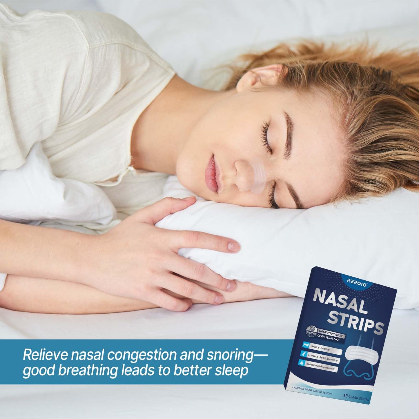 REROIO Nasal Strips for Snoring – Comfortable Nose Strips for Breathing,Anti Snoring Devices,Drug-Free Snoring Solution for Better Airflow & Restful Sleep
