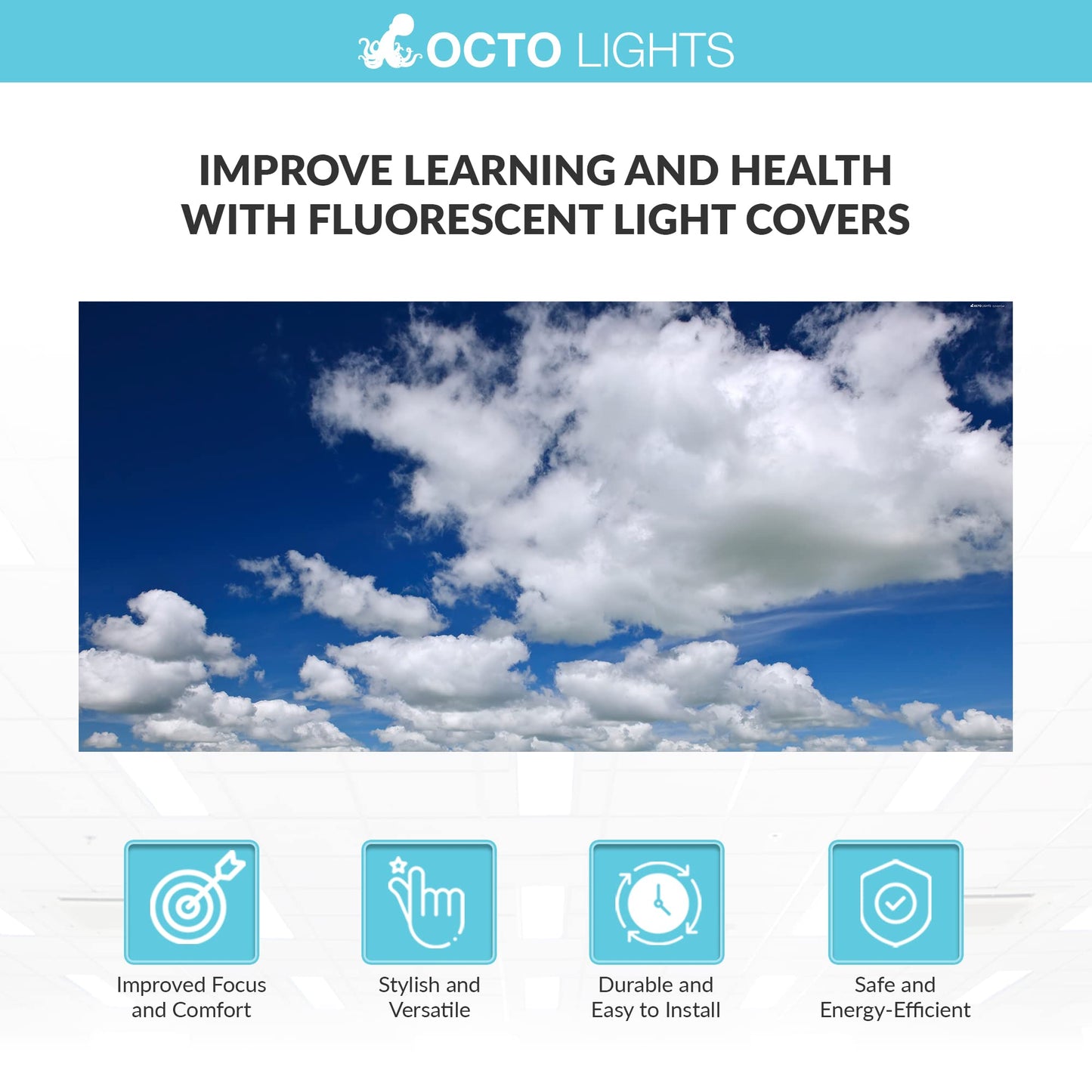 Octo Lights Fluorescent Light Covers 2X4 (22.38In X 46.5In) - Backlit Film, Breathtaking Stratocumulus, Model Cl