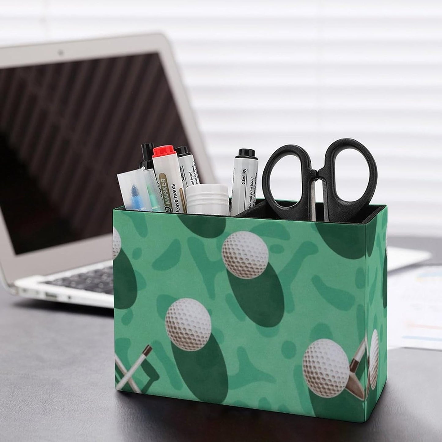 Golf Balls Pattern Lether Pen Holder for Desk Makeup Brush Holder Office Organizer Desk Accessory for School Office