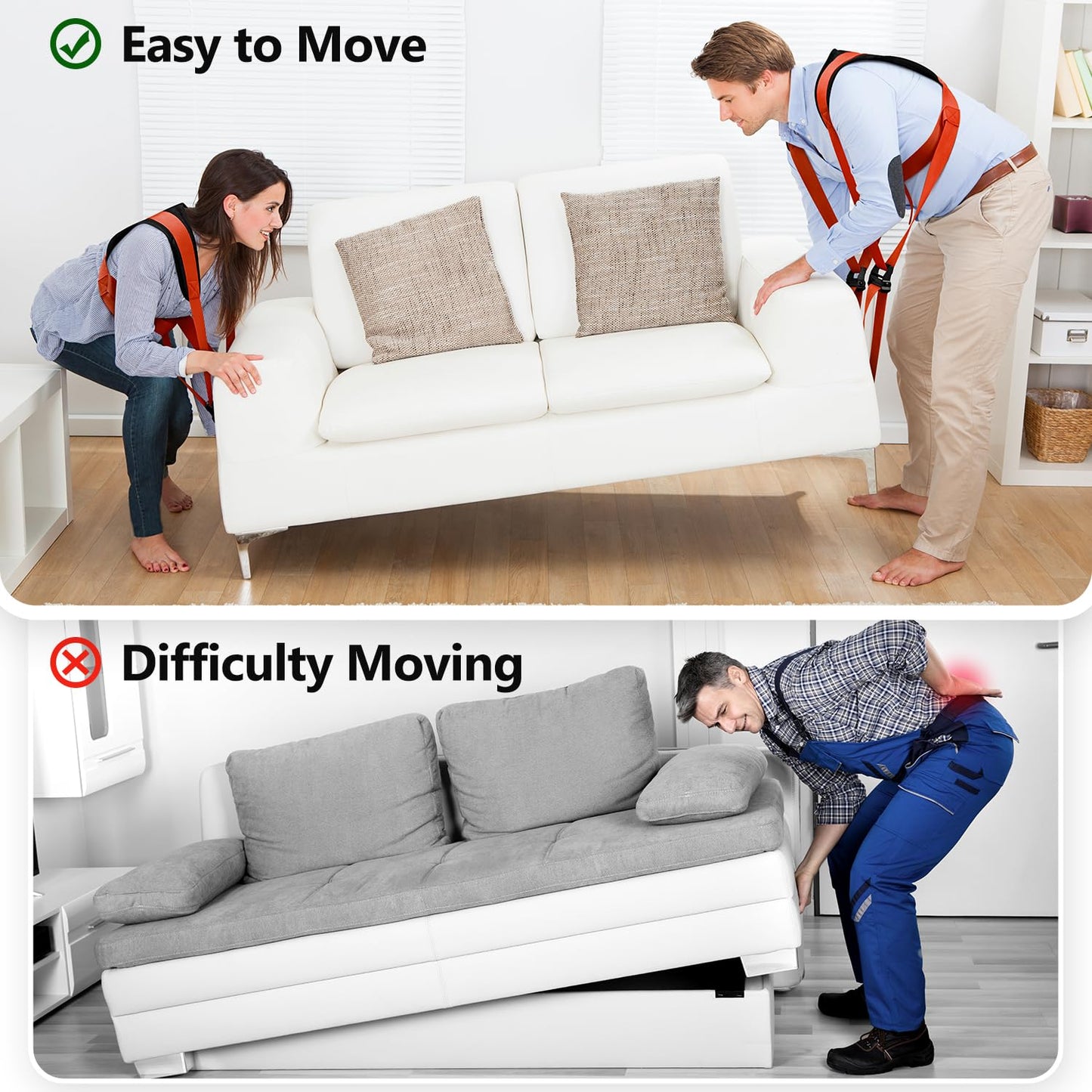 KEDSUM Moving Straps - Lifting Straps Moving for Furniture, 2-Person Lifting & Moving System, Hold Up to 800LBS for Appliances Mattresses Heavy Things, Safely and Easily Like a Pro(with Back Support)