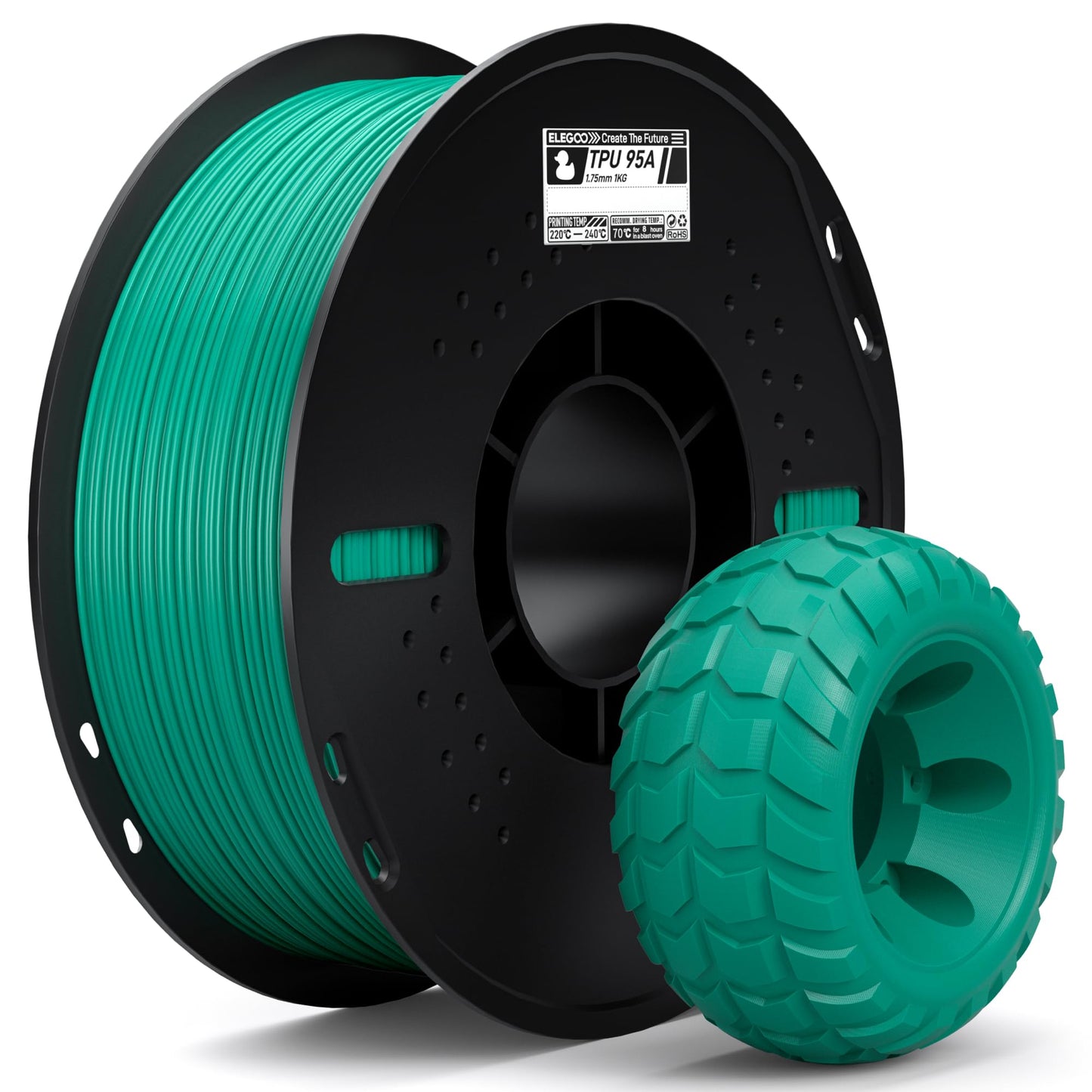 ELEGOO TPU Filament 1.75mm Green 1KG, 95A Flexible Soft 3D Printing Filament 1KG Spool(2.2lbs) Fits for Most FDM 3D Printers