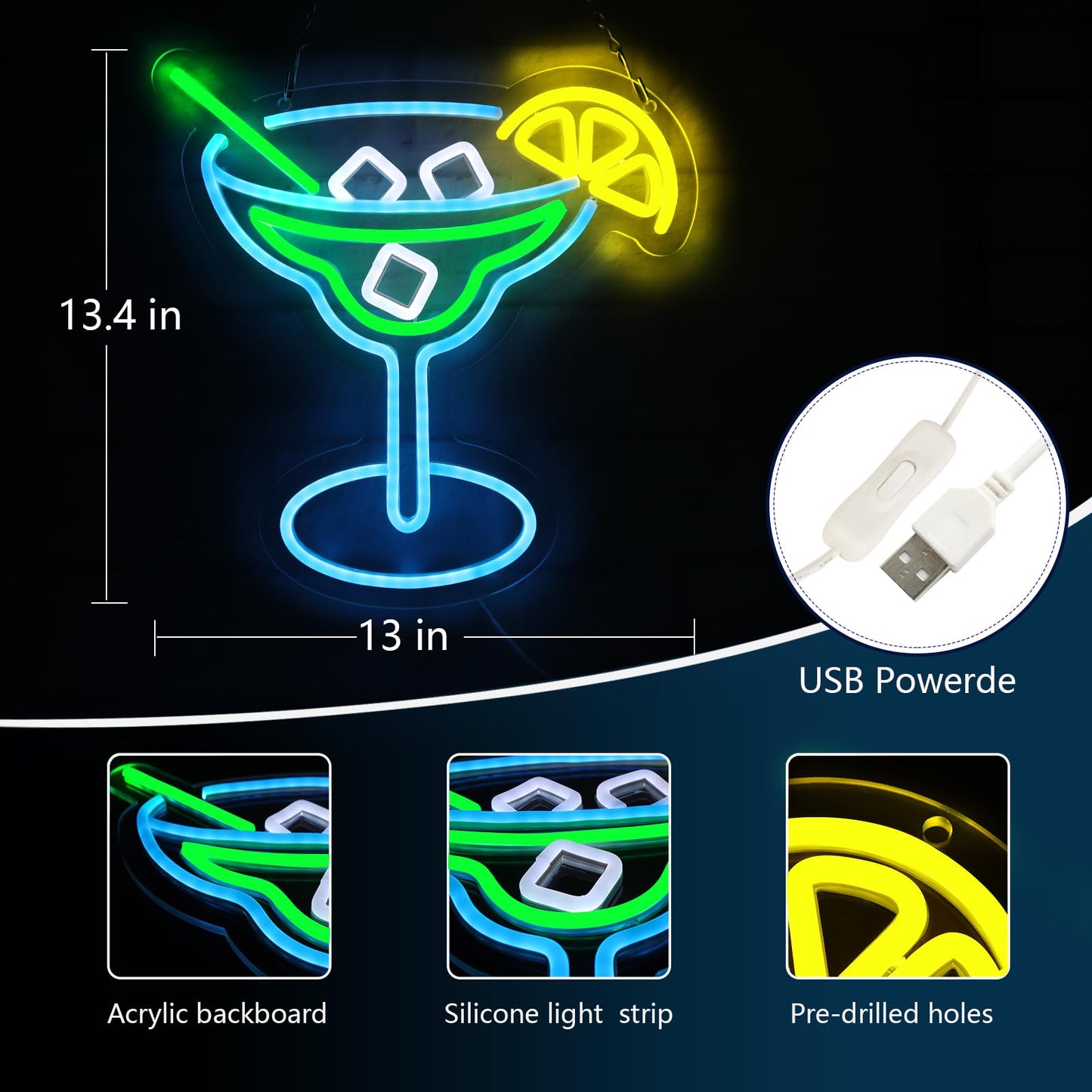 Jfllamp Cocktail Neon Signs For Wall Decor Neon Lights For Bedroom Led Business Signs Suitable For Man Cave Bar Pub Restaurant Christmas Gift Art