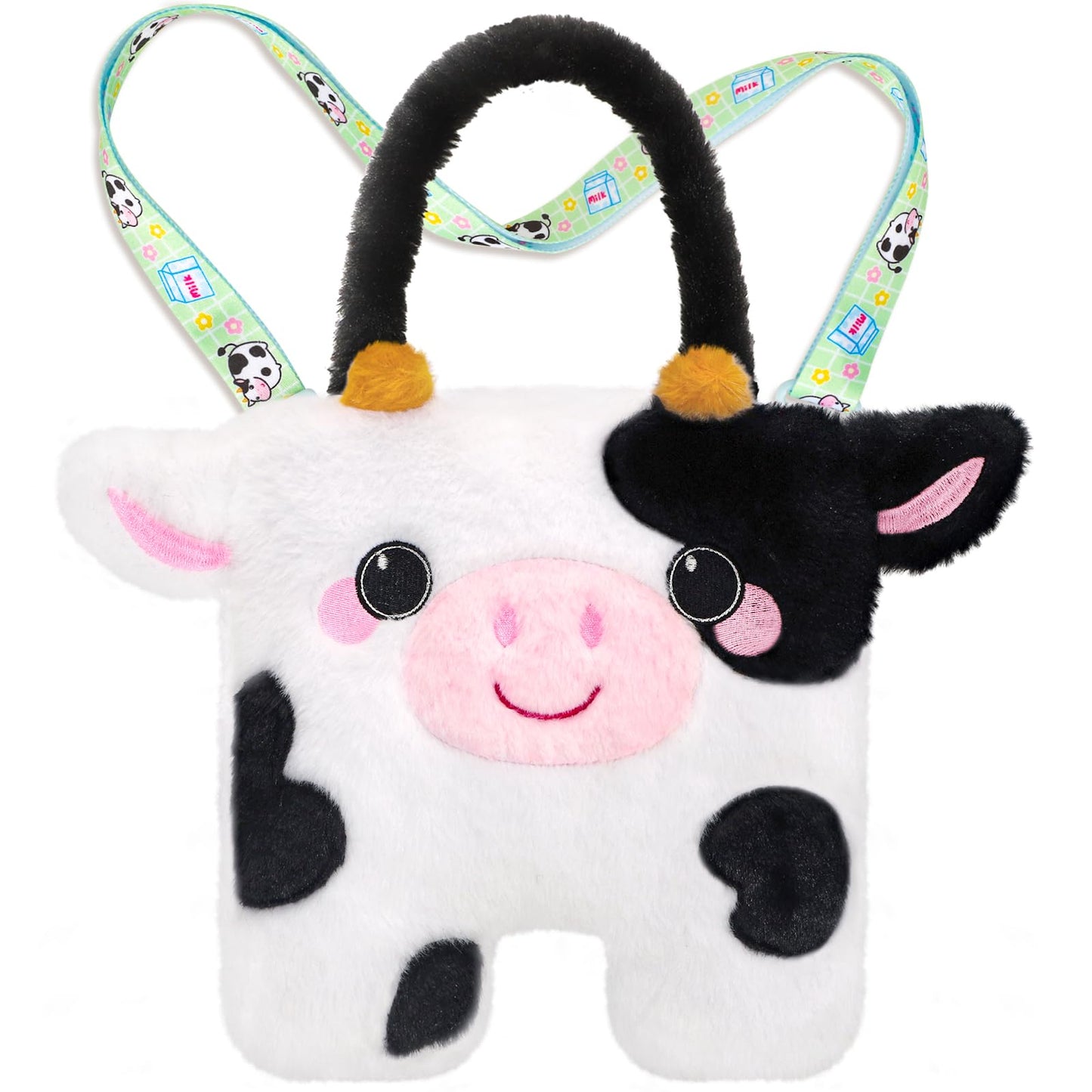 CatchCute Cow Plush Bag Crossbody Bag for Kids, Plush Handbag Tote Bag with Adjustable Strap,Soft Plush Cow Stuffed Purse with Zipper,Coin Pouch Accessories for Toddlers Kids