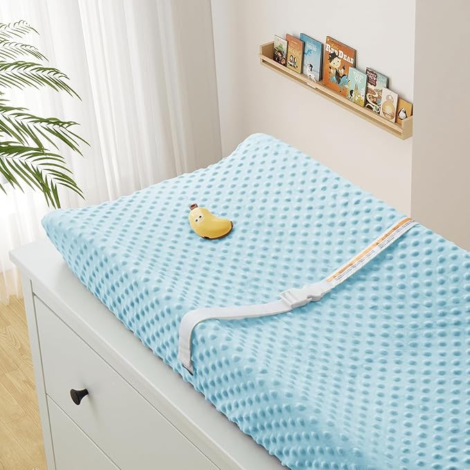 Homiest 2 Pack Changing Pad Cover, White + Light Blue Changing Table Sheets, Ultra Soft Fleece Minky Dot Fabric, Breathable Comfortable Diaper Pad Cover for Girls and Boys, Machine Washable