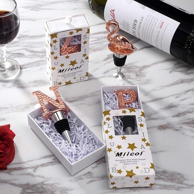 Miicol Wine Bottle Stopper, Prosecco Stopper, Rose Gold Wine Stopper, Personalised Champagne Stopper, Initial Wine Stopper, Funny Prosecco Gift, Wine Lovers Gift, Letter N