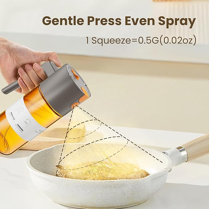 Upgrade 2 in 1 Oil Sprayer for Cooking, Olive Oil Dispenser Bottle for Kitchen Gadgets with Stickers, 17oz/500ml Food Grade Light-Blocking Glass Spray Bottle for Salad, Air Fryer, BBQ