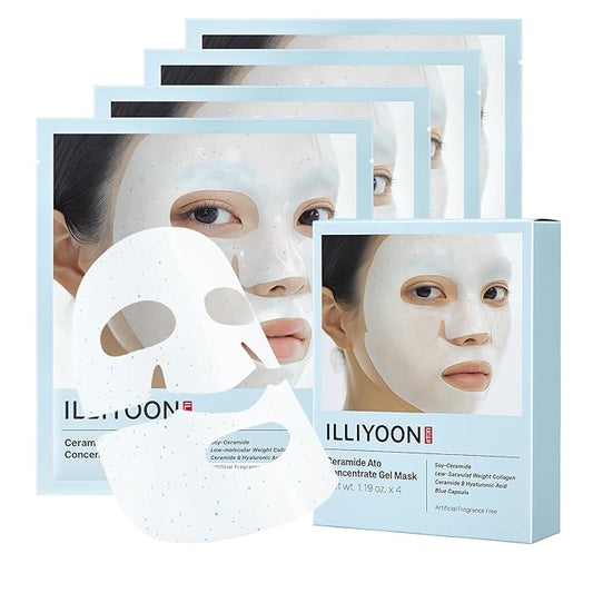 Illiyoon Ceramide Ato Concentrate Gel Face Mask | 34g x 4ea, Ceramide & Collagen Hydrating Overnight Hydrogel Mask with Hy...