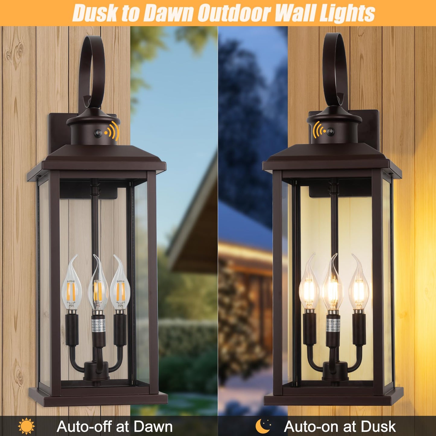 Siafavoi 2Pack Dusk To Dawn Outdoor Wall Light Fixture  24In Bronze Large 3-Light Modern Porch Lantern  Waterproof Exterior Lighting Sconce Wall Mount  Outside Lamp For House Garage Patio E12 Base