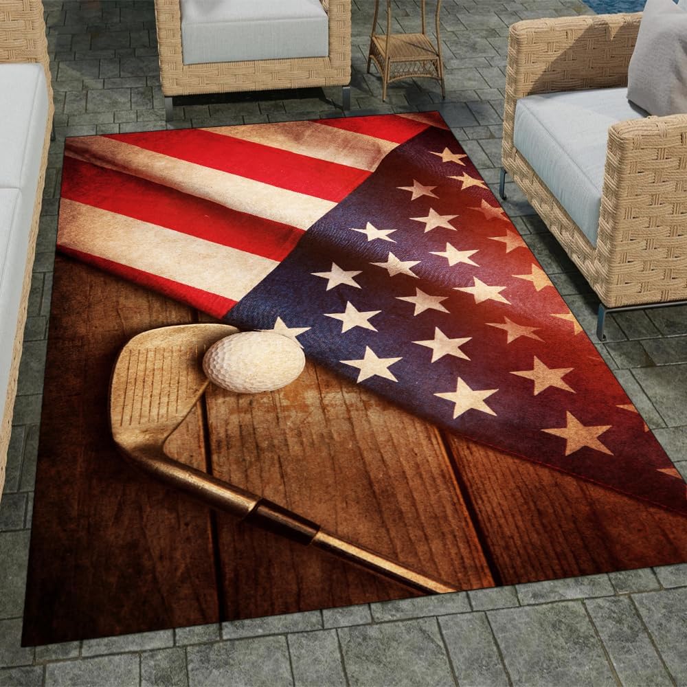 Custom Golf Area Rug, Golf Rugs for Living Room, Non Slip Area Mat Rugs for Office Living Room Indoor, Golf Carpet Floor Mat Indoor for Boys Golf Home Decor (Golf & Flag)