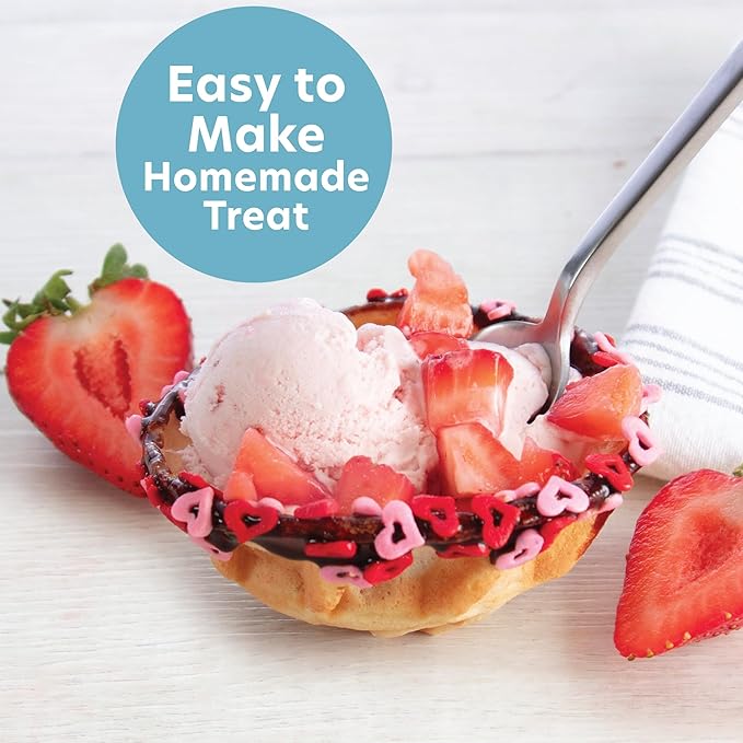Double Waffle Bowl Maker- Make two 4″ Ice Cream Cone Bowls at Once in Just Mins- Holiday Dessert Appliance for Yogurt Fruit Snacks- Nonstick Iron Easy Clean Electric Kitchen Gadget w Recipes Xmas Gift