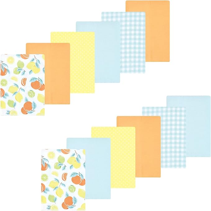 Luvable Friends Hudson Baby Flannel Burp Cloths 12pk, Pastel Citrus