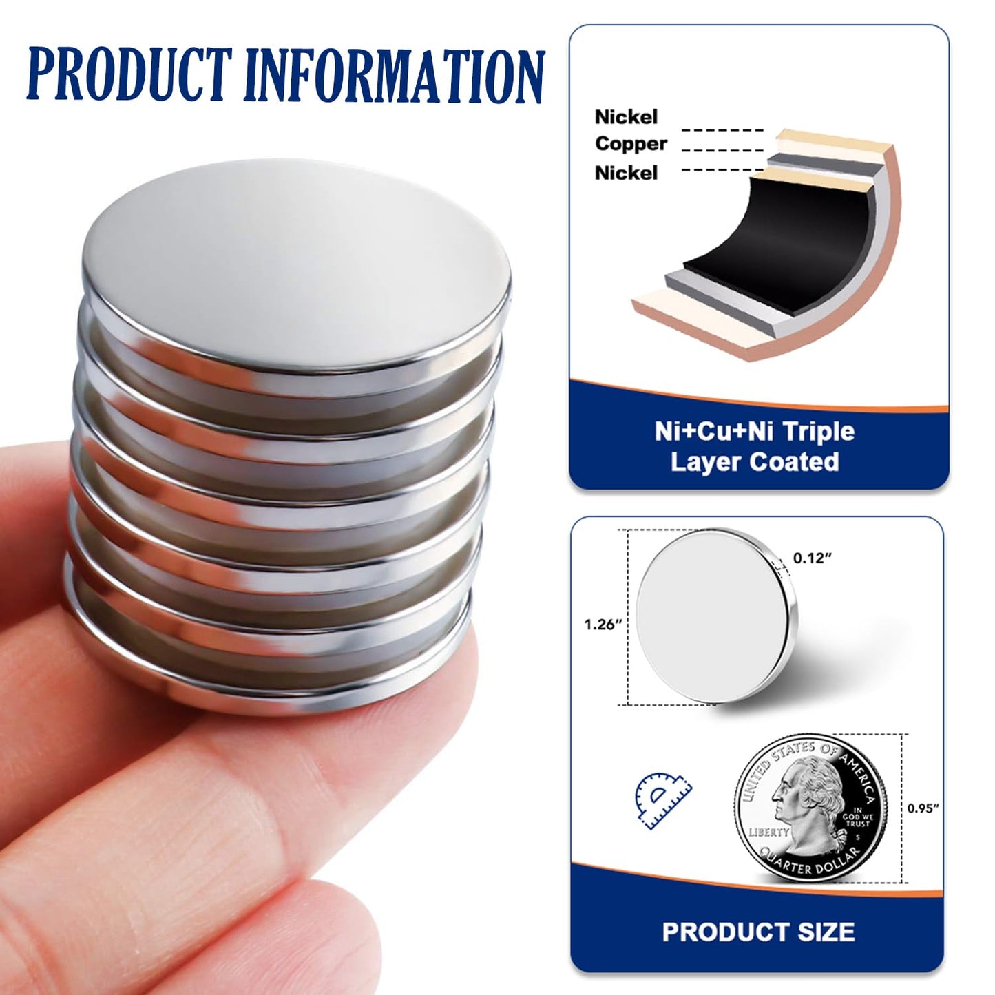 DIYMAG 6 Pack Strong Magnets with Double Sided Adhesive, 1.26"x0.12" Round Permanent Powerful Neodymium Disc Rare Earth Magnet for Fridge Classroom DIY Building Scientific Craft and Office