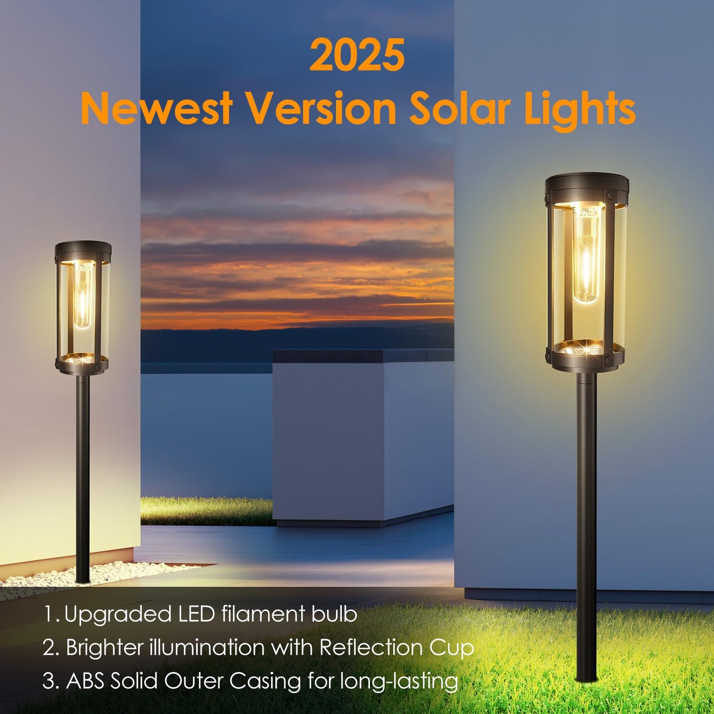 Bright Solar Pathway Lights Outdoor  2 Pack Upgraded Solar Powered Garden Lights Waterproof  Auto On/Off Solar Yard Light For Lawn Patio Walkway Driveway Landscape Lighting Decor (Warm White  2 Pack)