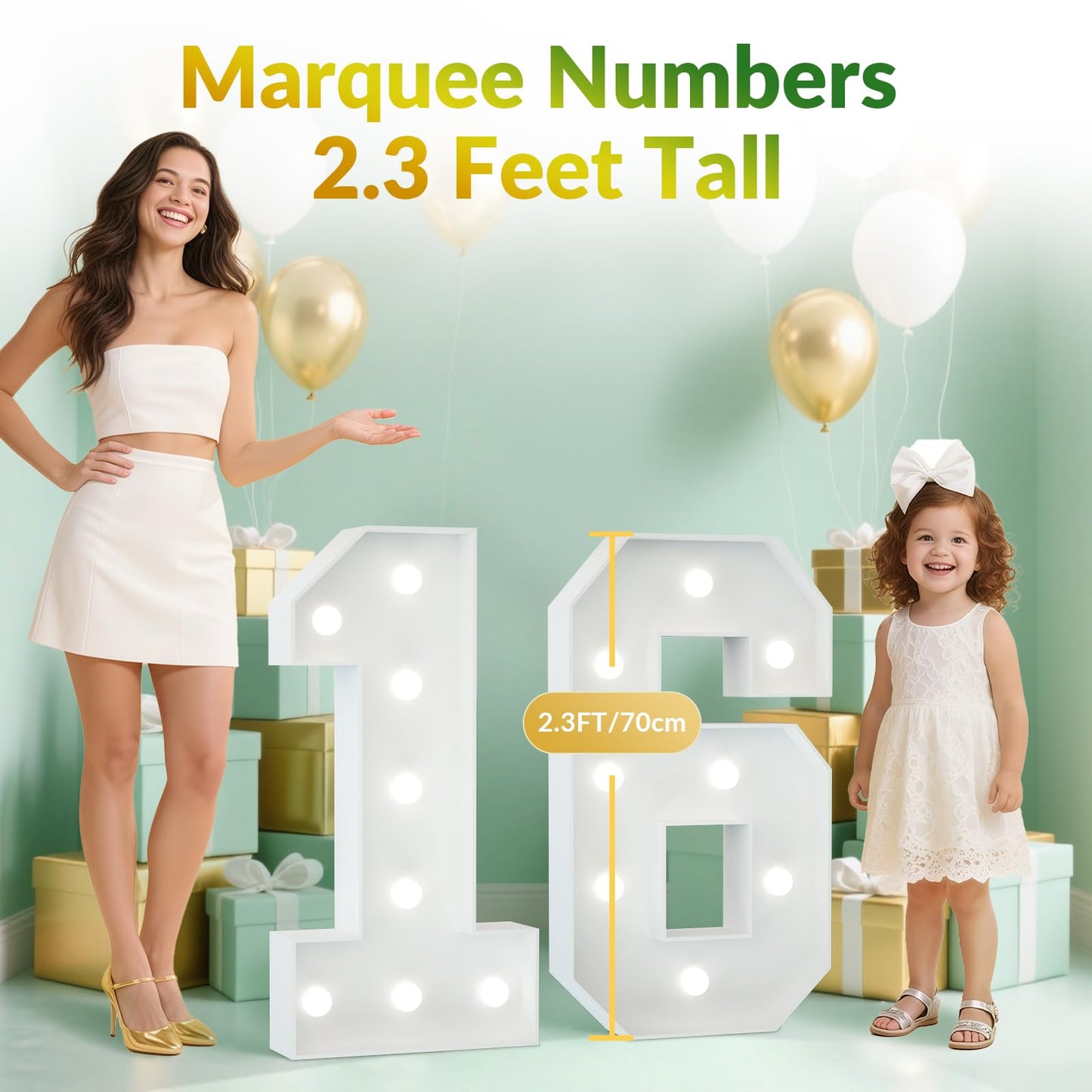 Joymuse 2.3Ft 16 Marquee Numbers  16 Light Up Numbers 16Th Birthday Decorations For Birthday Party Anniversary Backdrop