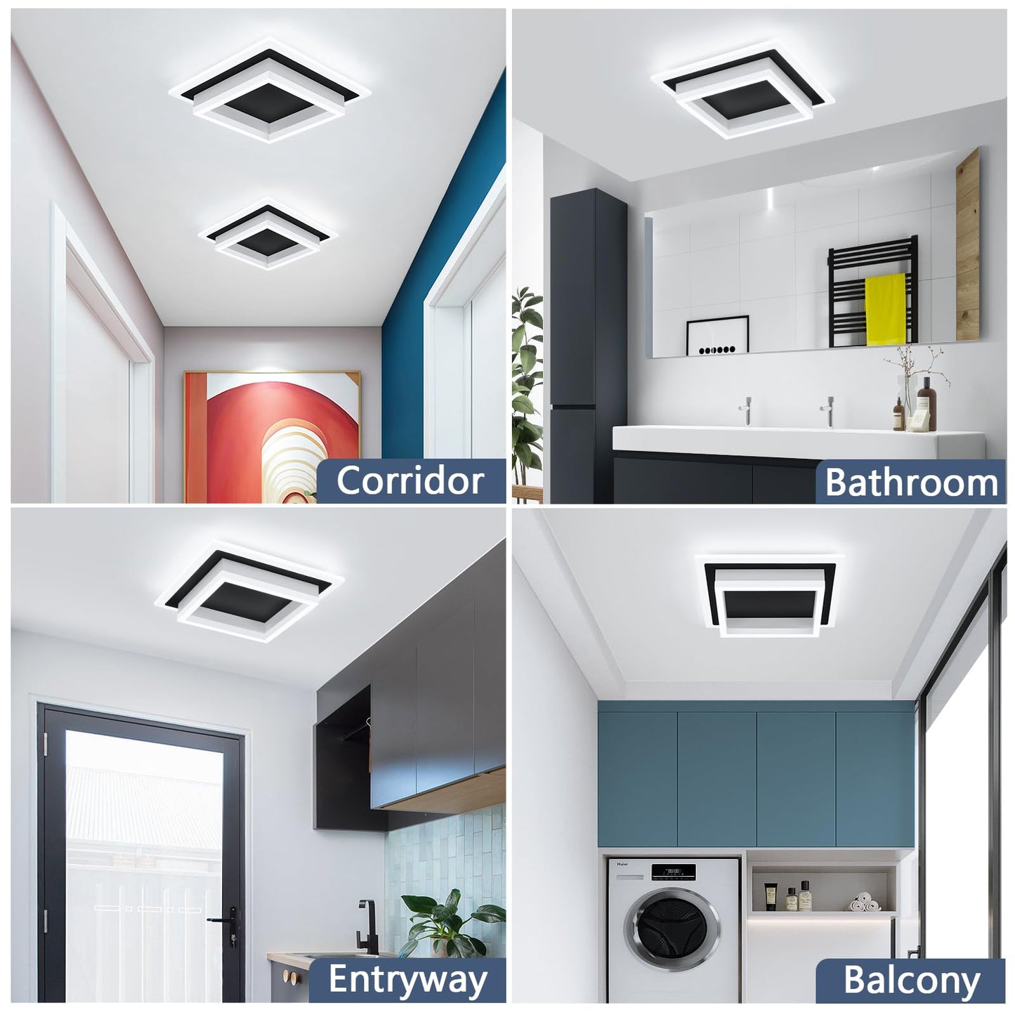 Eidisuny 32W Modern Led Ceiling Light  Small Flush Mount Light Fixture  6000K Cold White Ceiling Lamp  Square Hallway Lighting Fixtures For Living Room Bedroom Bathroom Kitchen (Black  Cold White)