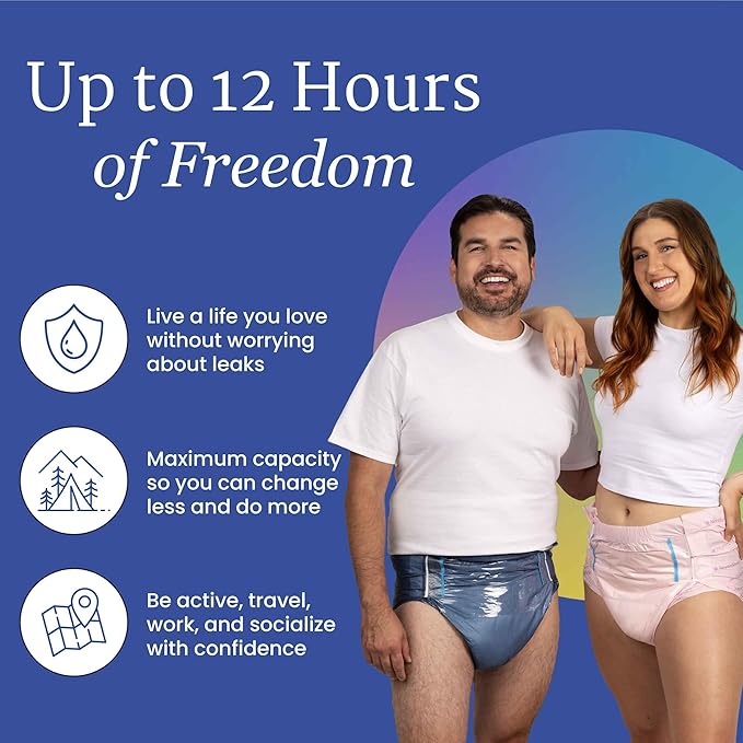 NorthShore MegaMax Adult Overnight Diapers, 12-Hour Tab-Style, Small, 10 Count Bag, Blue, 24-34 inches, Unisex Incontinence Underwear