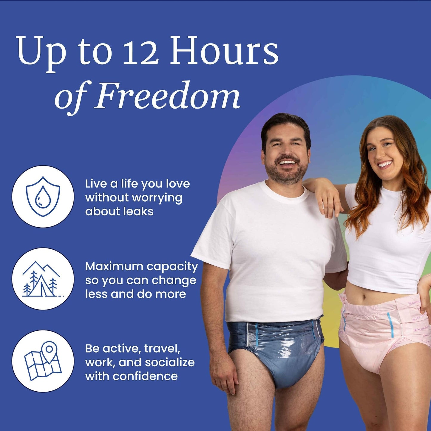 NorthShore MegaMax Adult Overnight Diapers, 12-Hour Tab-Style, X-Large, 40 Count Case, White, 50-60 inches, Unisex Incontinence Underwear