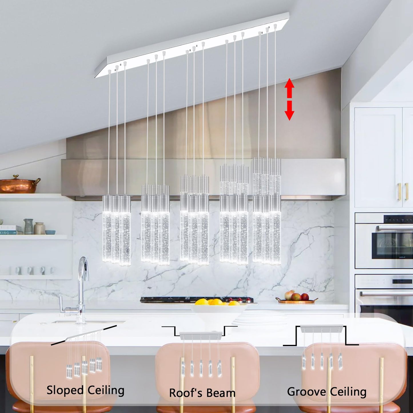 Dolria 15-Lights Modern Crystal Chandelier Led Pendant Lighting Fixture For Kitchen Island Light Fixtures For Dining Room Hallway Foyer