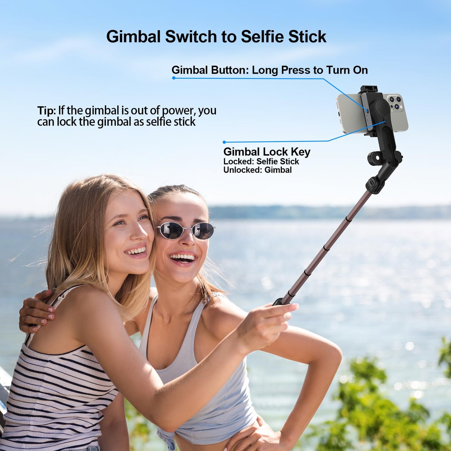 Gimbal Stabilizer For Iphone, Pov Half-Following Mode, Phone Gimbal With Detachable Fill Light, 360 Auto Rotation, Extendable Ro