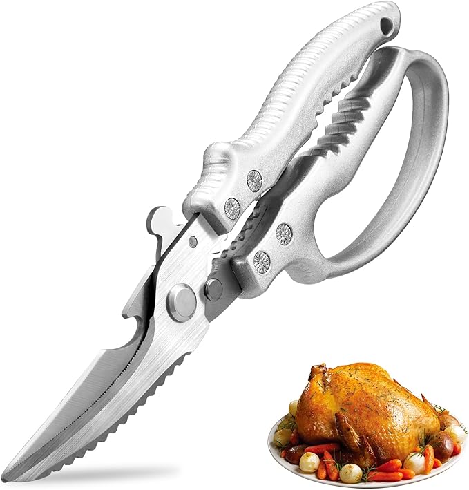 Heavy Duty Kitchen Scissors, Poultry Shears for Meat, Chicken, Bone, Turkey, Fish. Kitchen shears With Anti-Slip Handle, Spring Loaded, Dishwasher Safe
