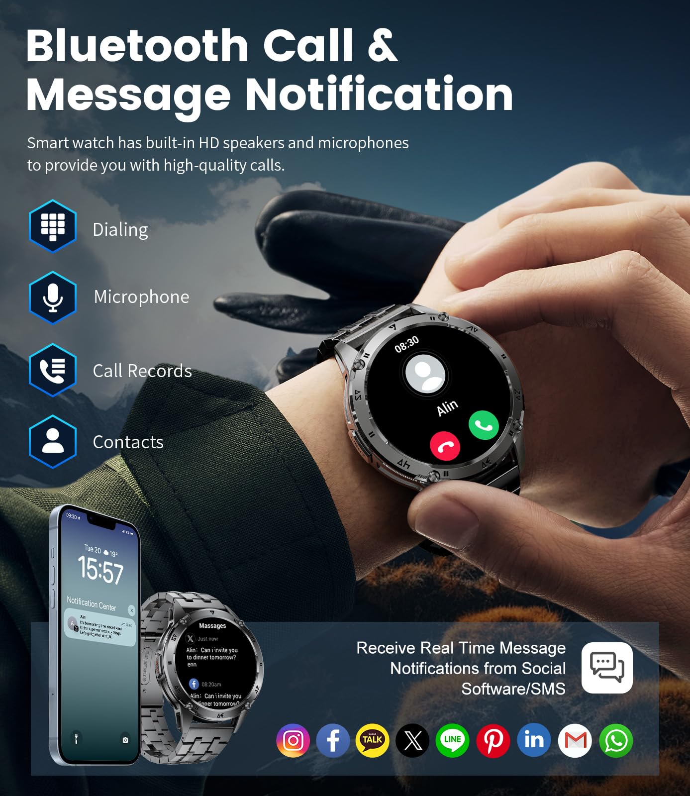 Military Smart Watches for Men ,530mAh Large Battery,1.43"AMOLED Heart Rate/SpO2/Sleep Monitor 5ATM Waterproof Smartwatch for Android iOS (Answer/Make Calls),Fitness Tracker with LED Flashlight