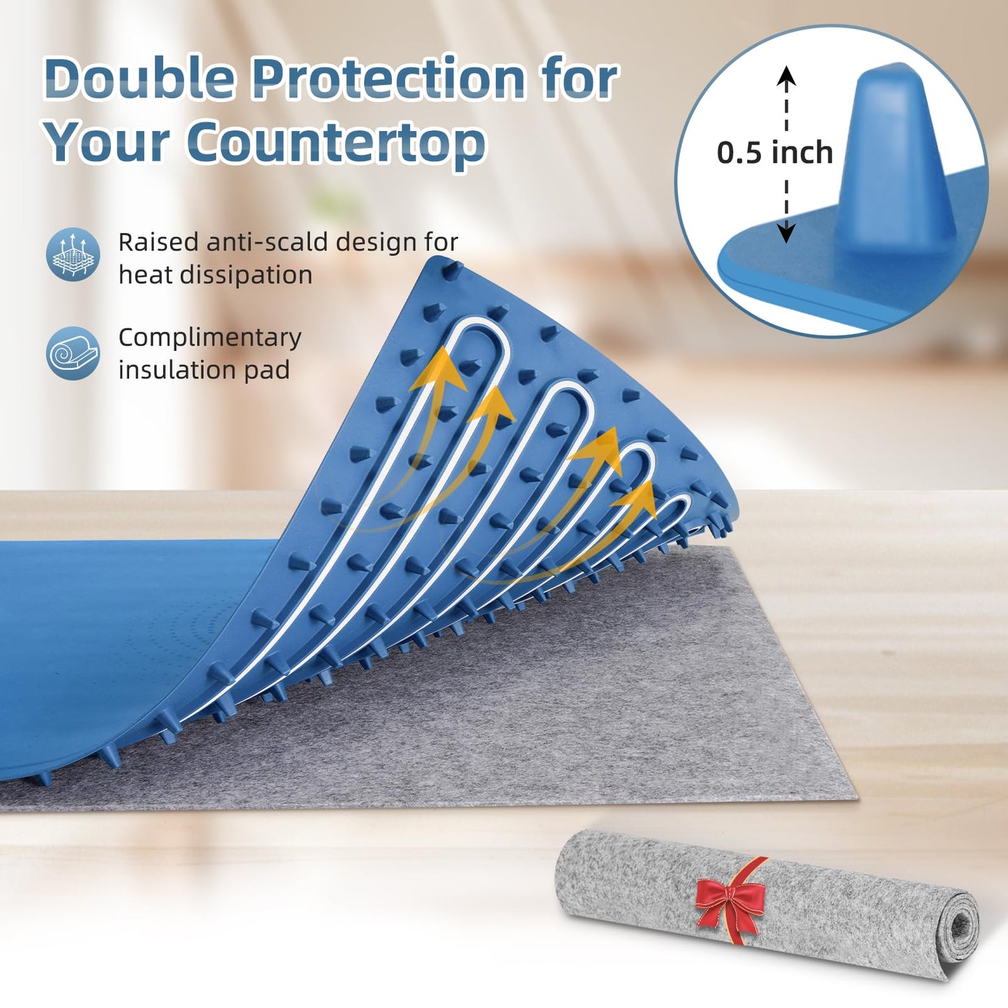 Food Warming Mat – Fast Heating Electric Warming Tray with 7 Temp Settings, 11-Hour Timer & Auto Shut-Off, Foldable Silicone Mat with Child Lock, Portable Warming Pad for Buffets, Holidays – Blue