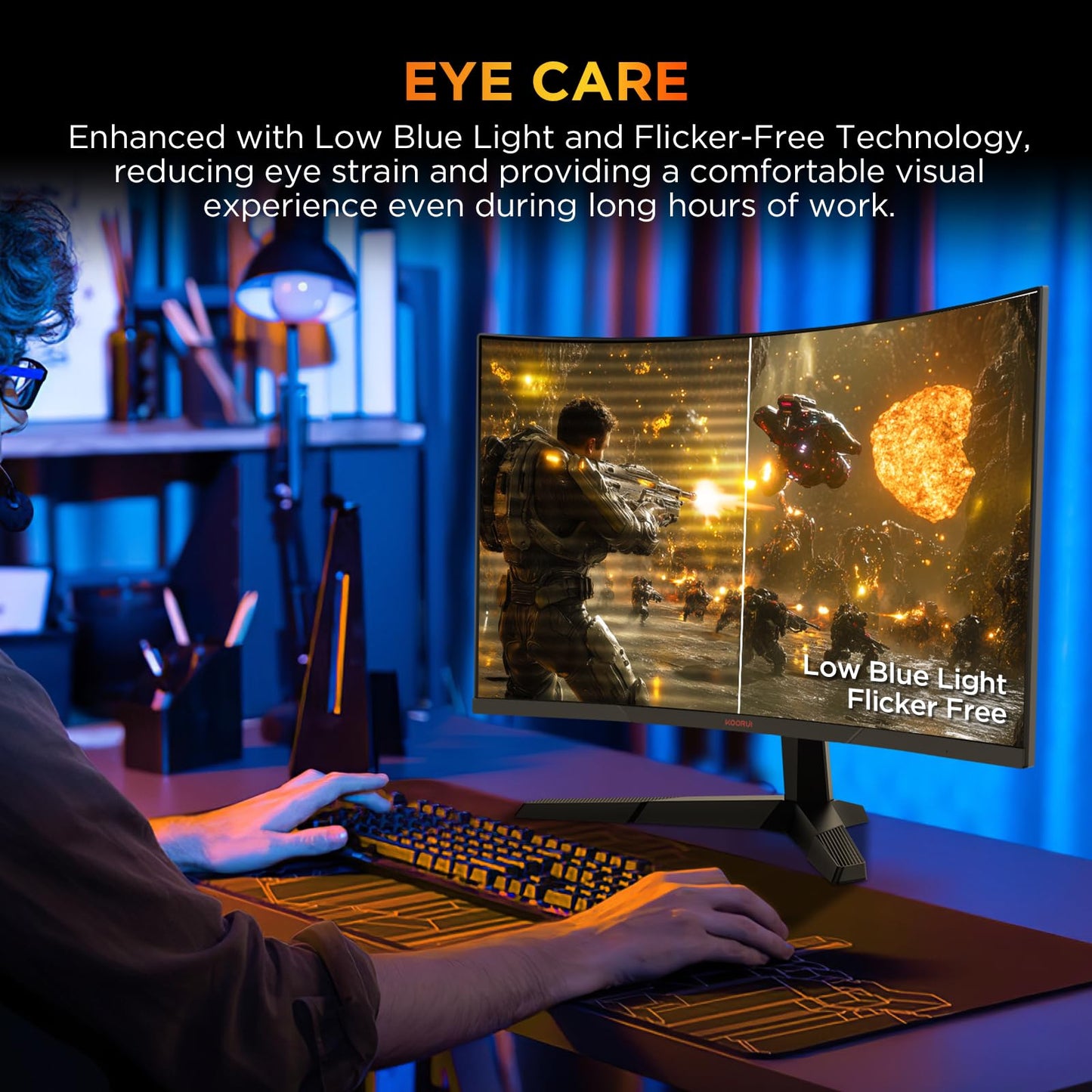 KOORUI 25 Inch Curved Gaming Monitor 240Hz FHD 1080P Computer Monitor, 1500R 1ms GTG Display, Adaptive Sync, 90% DCI-P3,HDR, Eye Care, Tilt Adjustable, VESA 75x75mm, Black,G2511XC