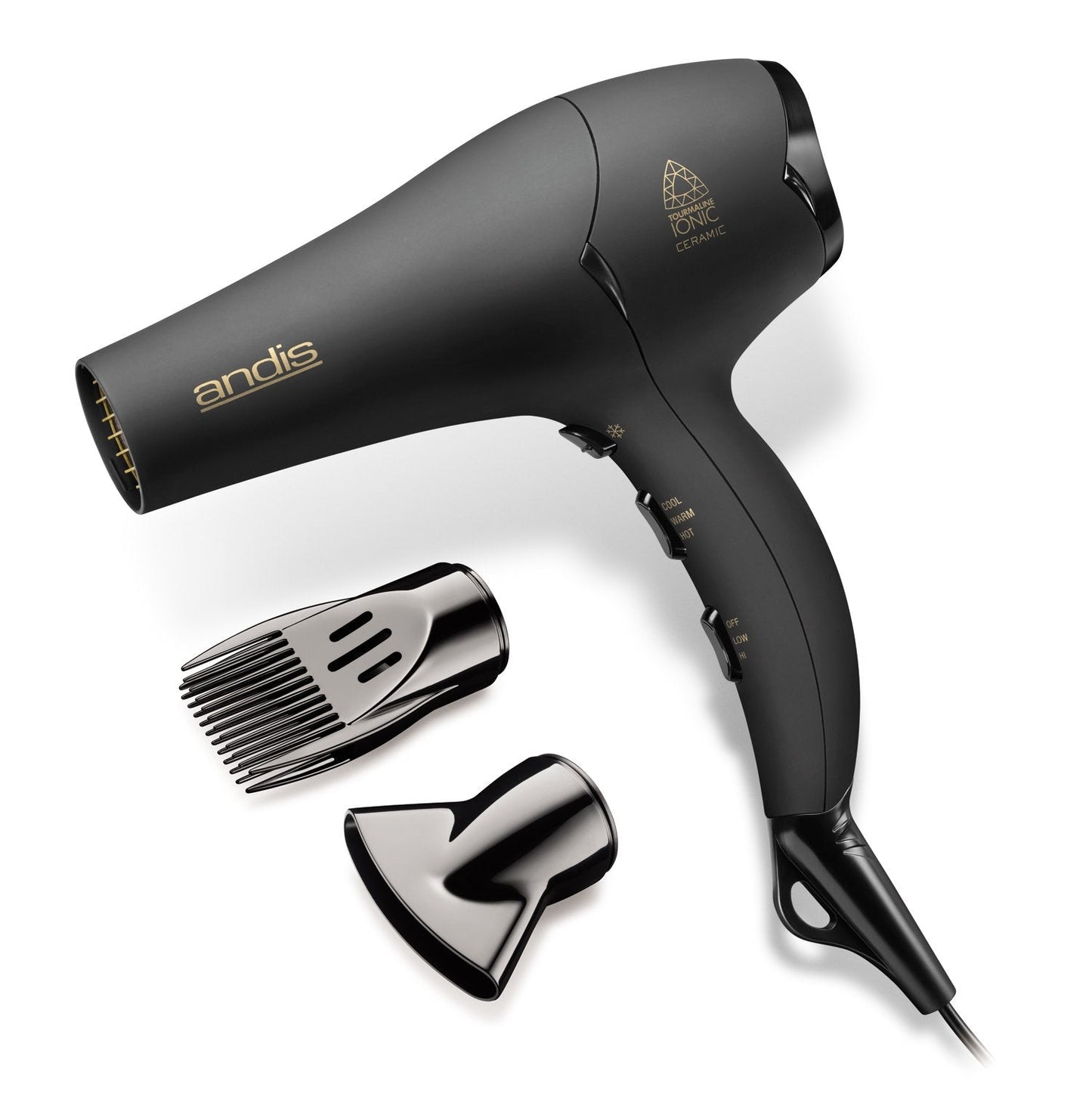 Andis 80480 1875-Watt Tourmaline Ceramic Ionic Salon Hair Dryer with Diffuser, Fast Dry Low Noise Blow Dryer, Travel Hairdryer f