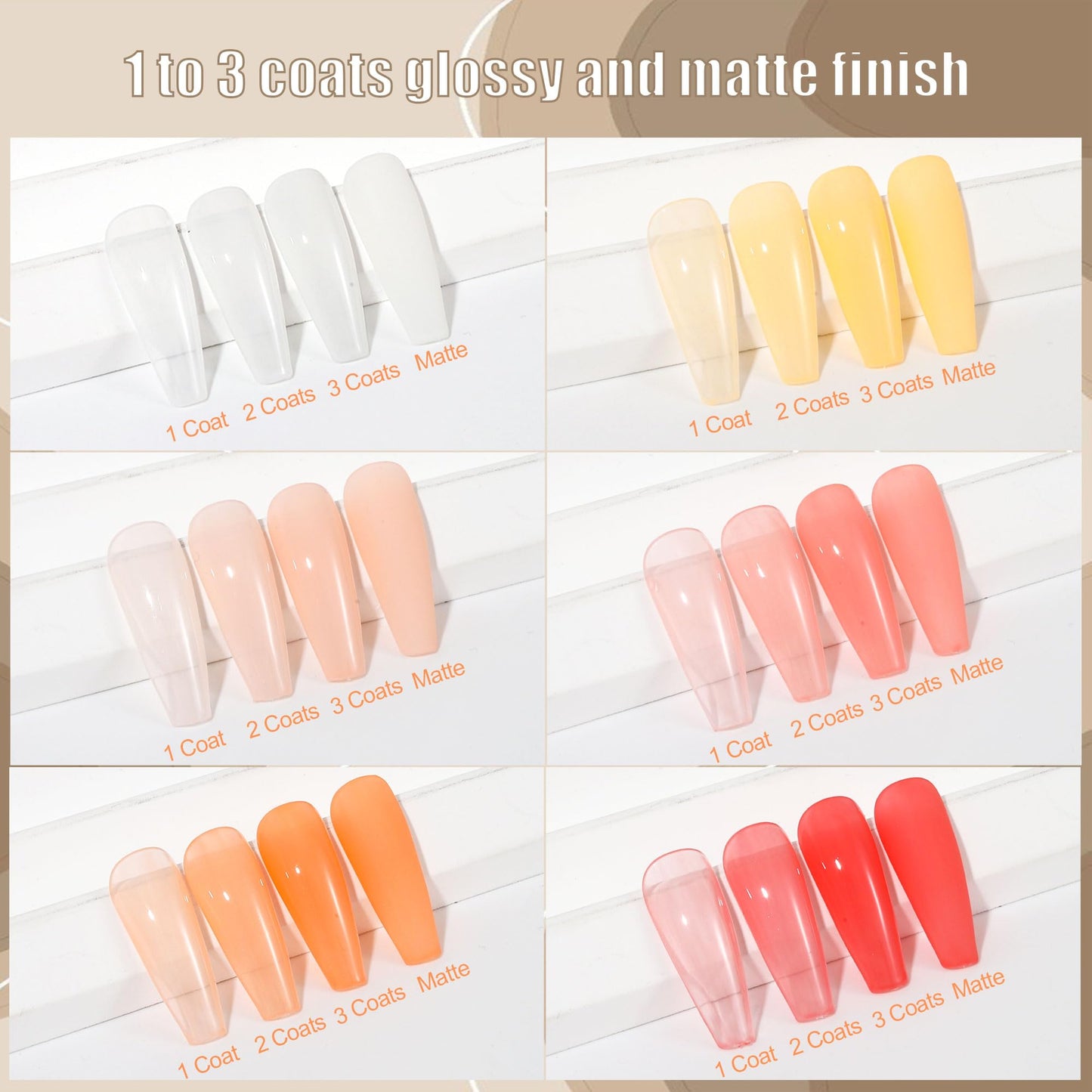 Artdone Sheer Gel Nail Polish Set Jelly UV Gel 6 Colors Translucent Milky White Yellow Light Apricot Red Colors Nail Polish For
