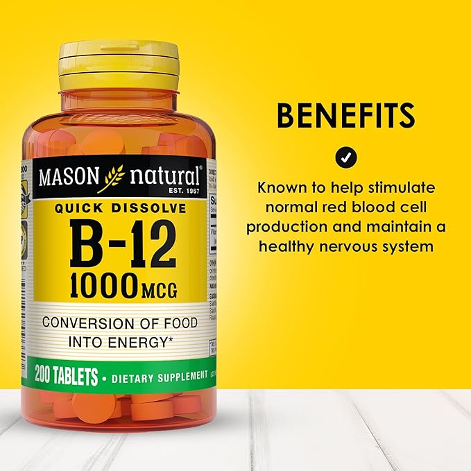 MASON NATURAL B 12 1000 mcg Dissolves Under Tongue Tablets, 200 Count