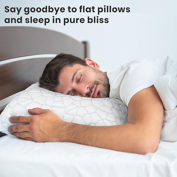 Shredded Memory Foam Pillows for Sleeping Pillows for Neck and Shoulder Pain Adjustable Bed Pillow King Pillow with 2 Extra Fill Blue