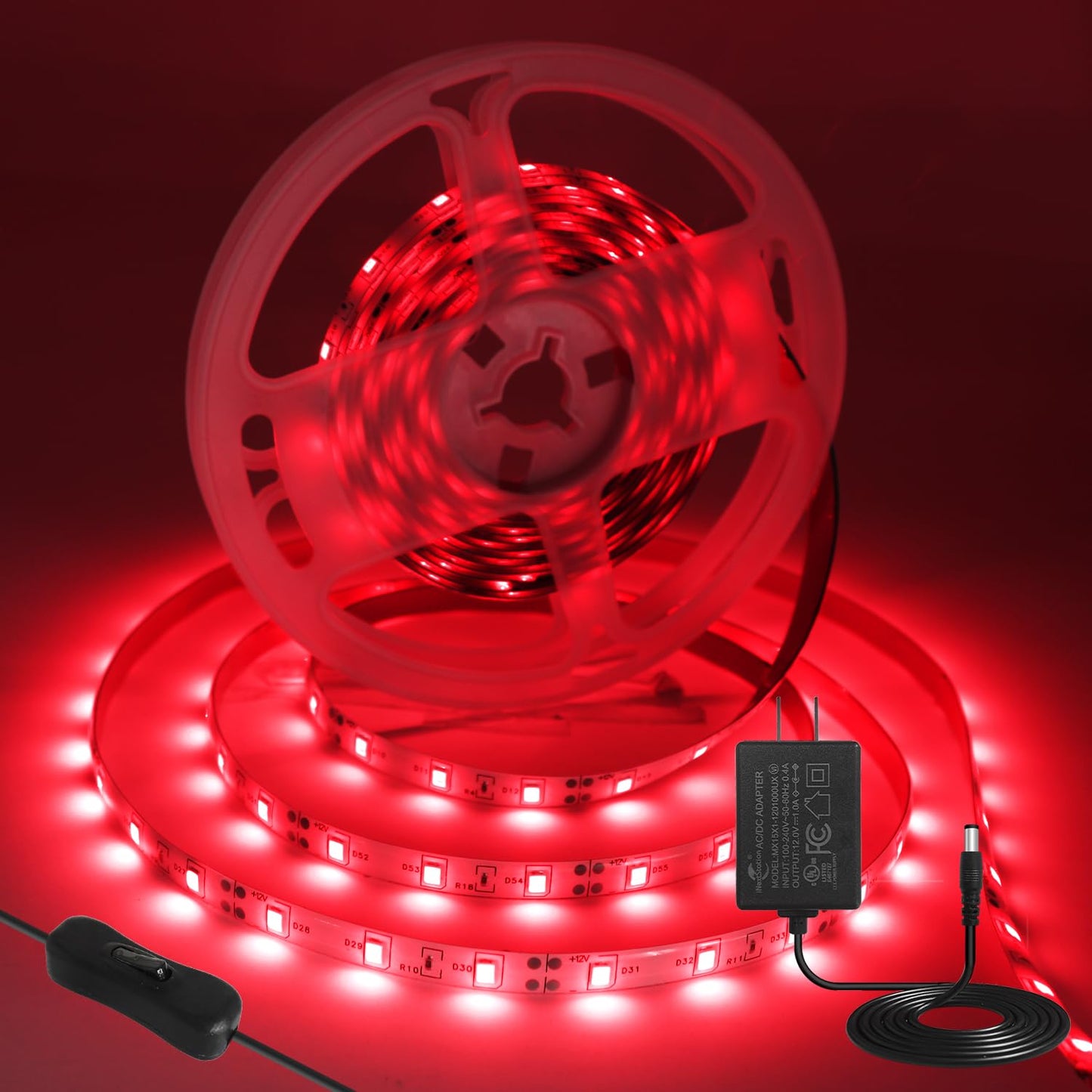 iNextStation Red LED Strip Light 16.4ft 300 LEDs 12V Flexible Tape Light with Plug for Bedroom Kitchen Cabinet TV