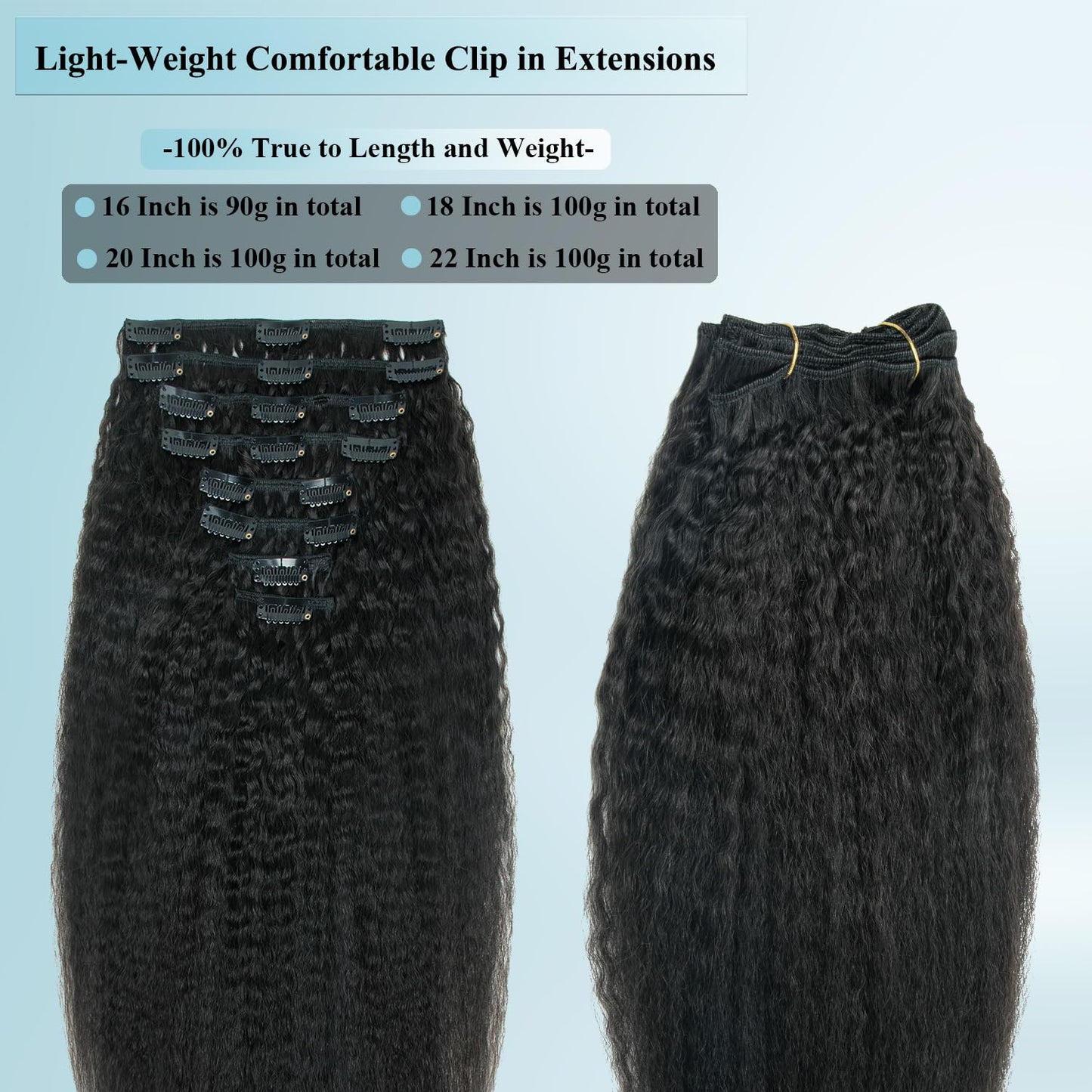 CiTake Jet Black Yaki Straight Clip in Hair Extensions Real Human Hair 20 Inch 100g/8pcs Double Weft 10A Brazilian Kinky Straigh
