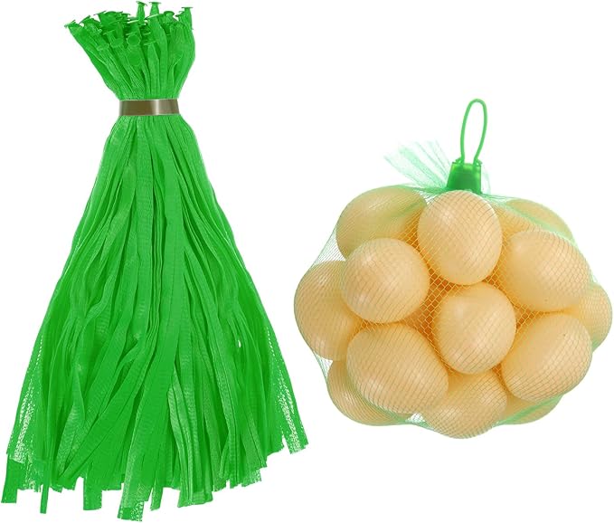 uxcell 100Pcs Reusable Produce Mesh Bags, 35cm Mesh Nylon Netting with Loop-Style Closures, Stretchable Egg Hatching Bags for Fruit Vegetable Storage, Green