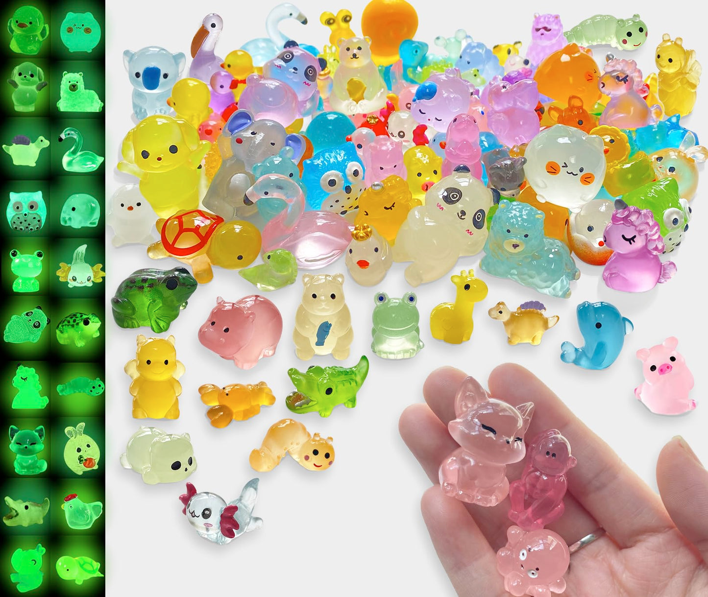 Allgemdiy Luminous Mini Resin Animals 100 Pcs Glow In The Dark Resin Animals 100 Styles Miniature Fairy Garden Mini Figurines Charms For Accessories Landscape Outdoor