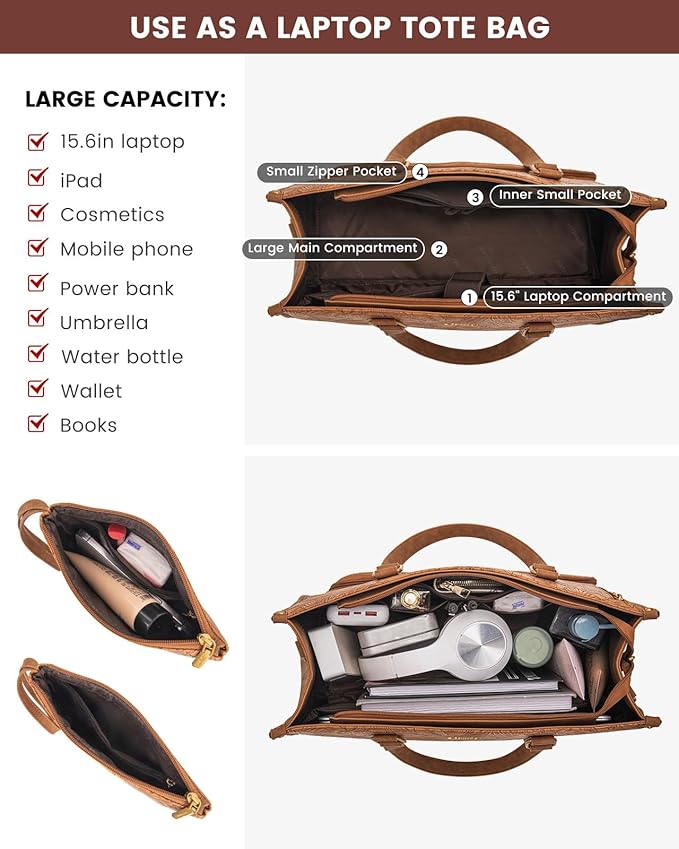 LOVEVOOK Lunch Tote Bag for Women, 17.3 Inch Laptop Bag with Insulated Lunch Compartment, Quilted Large Capacity Computer Handbag with Purse for Business, Work, Nurse, Office, Collage, Casual