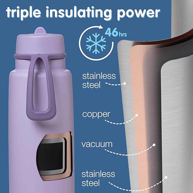 b.box Triple Insulated 34oz Water Bottle w/Stainless Steel Straw. 46 Hours Cold. Leak Proof Tumbler with Lid and Straw for Travel, Gym & School. BPA Free Sports Water Bottles.