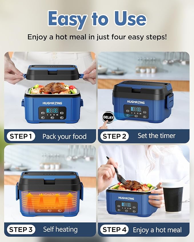 Cordless Electric Lunch Box for Adults, Men & Women – Rechargeable Self-Heating Food Warmer with 1.2L SS Container, Battery-Powered Heated Lunch Box, Perfect for Work and Travel Use
