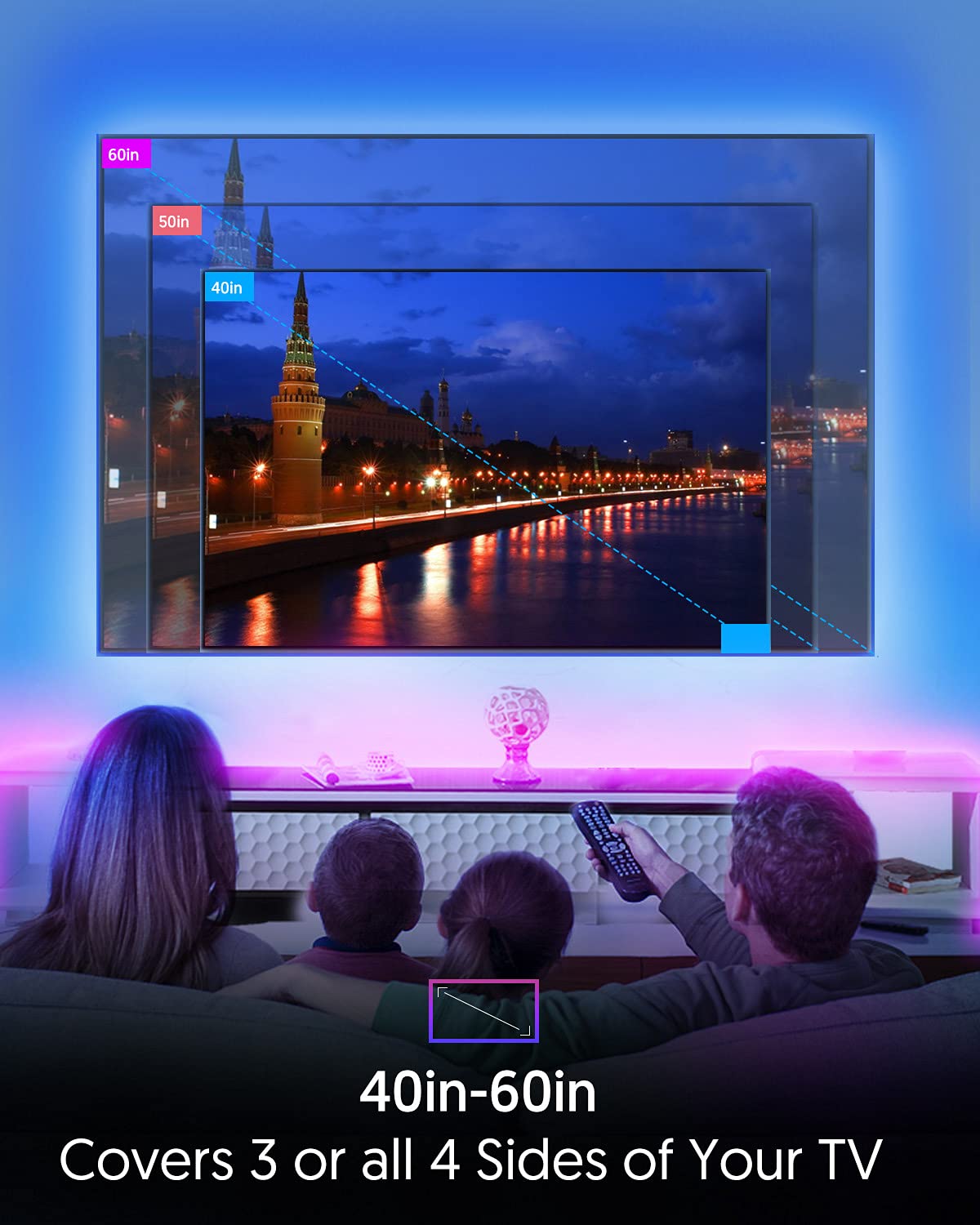 Avatar Controls Smart Tv Led Backlights, 9.8Ft Wifi Rgb Strip Lights, Alexa & Google Assistant Compatible, For 46-60 Inch Tvs