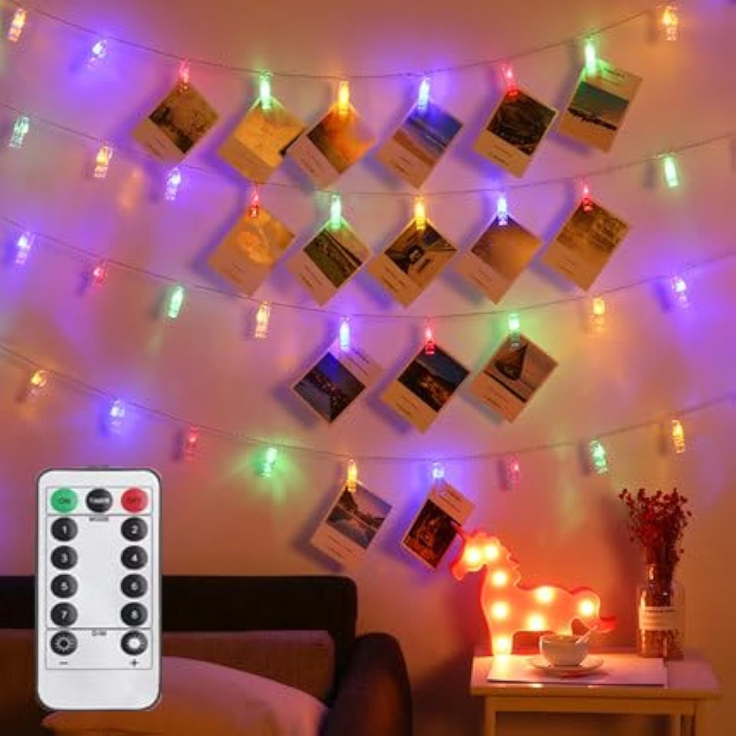 Magnoloran 20 LED Photo Clip String Lights, Remote Controlled, 7.2ft, Multicolor, Model PC006-CO-FBA-1