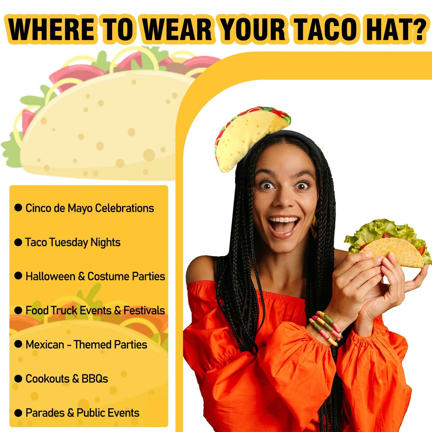 Knitgrip 2 Pcs Funny Headbands Pickle Banana Hot Dog Strawberry Chili Pepper Taco Style Halloween Costume Accessories (Taco)