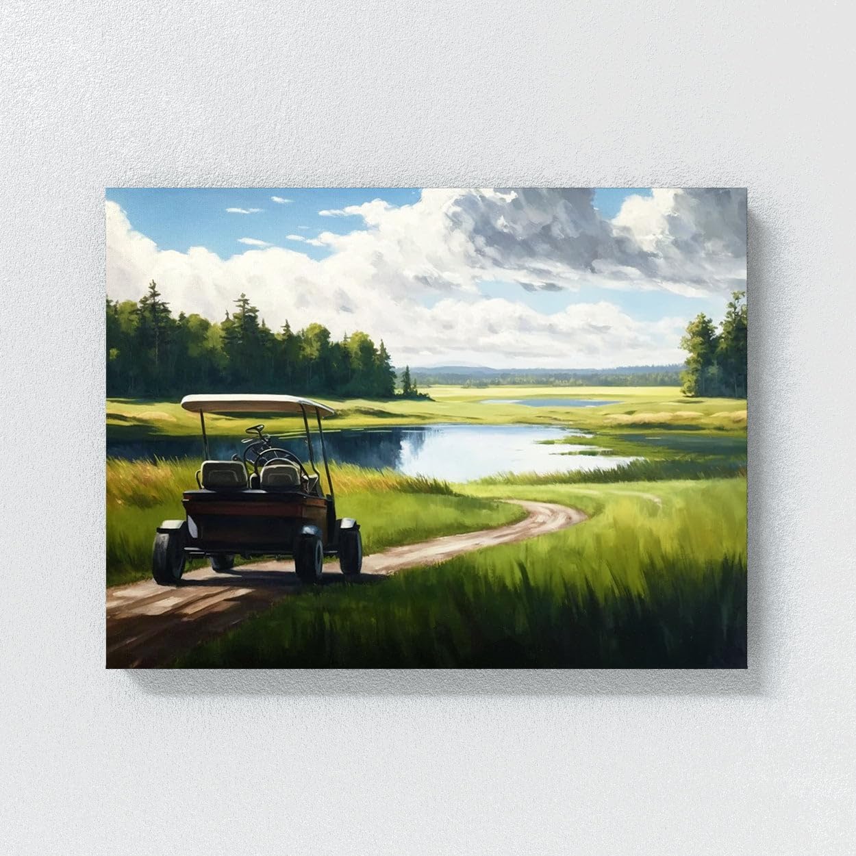 Sense Canvas Golf Cart Fairway Landscape 23 Canvas Art - Home Decor Wall Art Print Poster Painting Small 16x12 / 0.75"