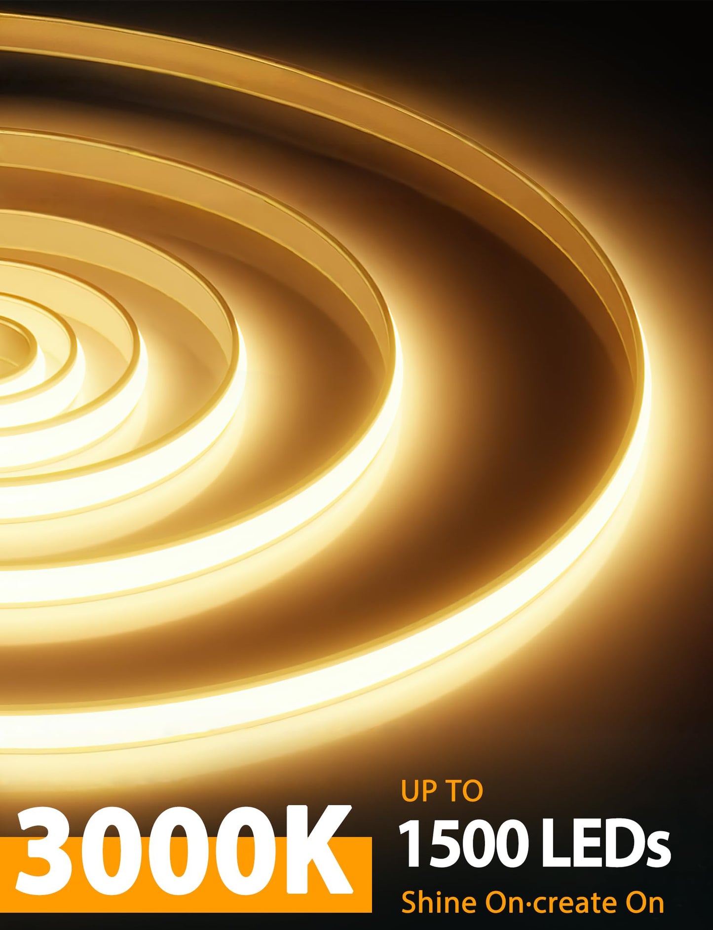 Lamomo COB LED Strip Lights Pro, 16.4Ft Warm White Dimmable, Waterproof Silicone Neon Lights, Model 300D-WW-5M-US-1