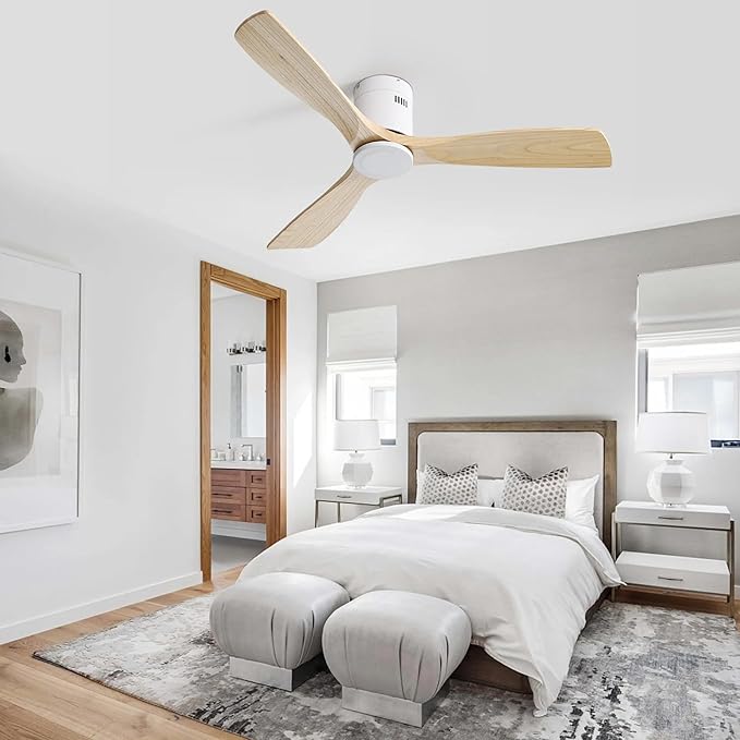 NicBex Ceiling Fan 52 Inch Ceiling Fans Without Light Ceiling Fan with 3 Blades and Remote Control Reversible DC Motor Ceiling Fan for Bedroom, Living Room, Natural White