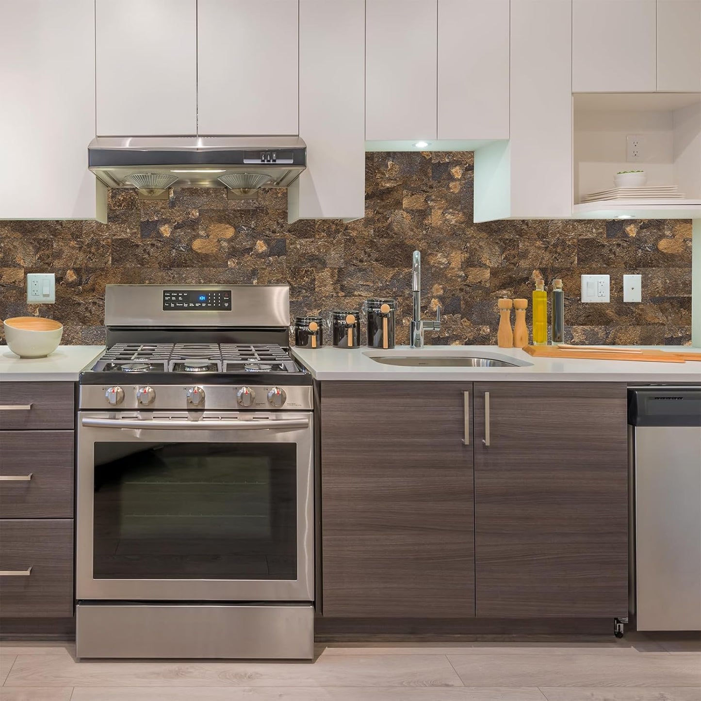 4 Pieces Peel and Stick Backsplash for Kitchen, 3" x 6" PVC Subway Tile 2024 Upgraded Rust Slate Backsplash Stick on Tile Elevate Kitchen, Bathroom, Fireplace,RV