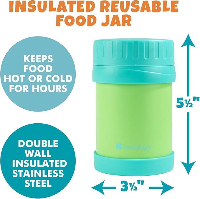 Bentology Stainless Steel Insulated 13oz Lunch Jar for Kids- Large Leak Proof, thermos Storage Keeps for Hot or Cold Food, Soups, Liquids w Wide Mouth- BPA Free for Back to School Lunch Boxes, Bags