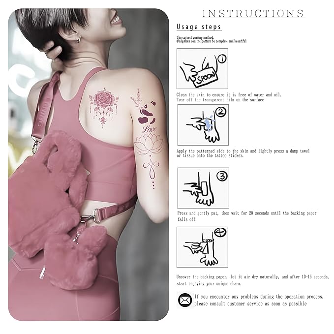 Feminine Pink Art Temporary Tattoos | Realistic Pink Purple Temporary Tattoos for Women, Floral Bird Moon & Symbol Fake Tattoo Stickers from Elegant to Edgy for Party Travel Daily Use