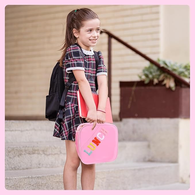 Lunch Bag Kids,Insulated Lunch Bag With Adjustable Shoulder Strap,Reusable Lunch Bag for Kids, Girls,Boys, lunch Bag Women,Preppy Lunch Box for School,Travel, Picnic (pink)